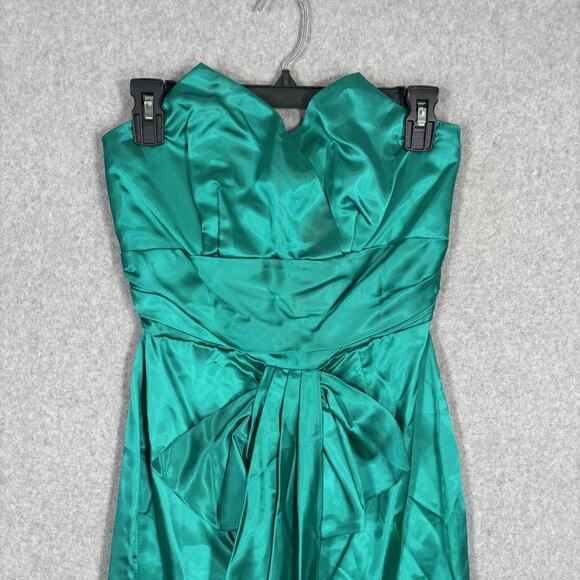 VTG 80s Jolie Madame Dress Junior 5 6‎ Mini Teal Bow Satin Wrap 90s Party USA - Picture 2 of 11